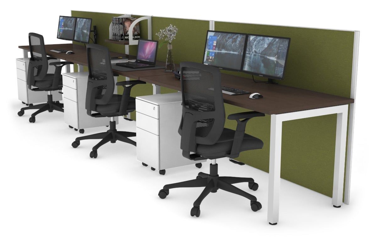 Horizon Quadro 3 Person Run Square Leg Office Workstations [1600L x 700W] Jasonl white leg wenge green moss (1200H x 4800W)