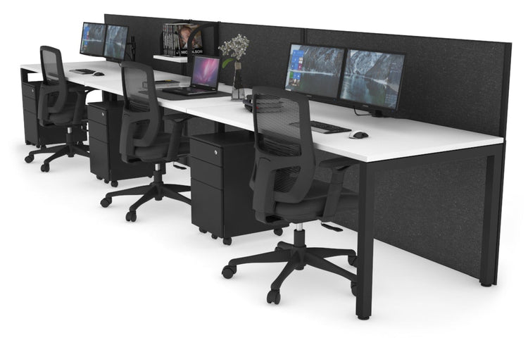 Horizon Quadro 3 Person Run Square Leg Office Workstations [1600L x 800W with Cable Scallop] Jasonl black leg white moody charcoal (1200H x 4800W)