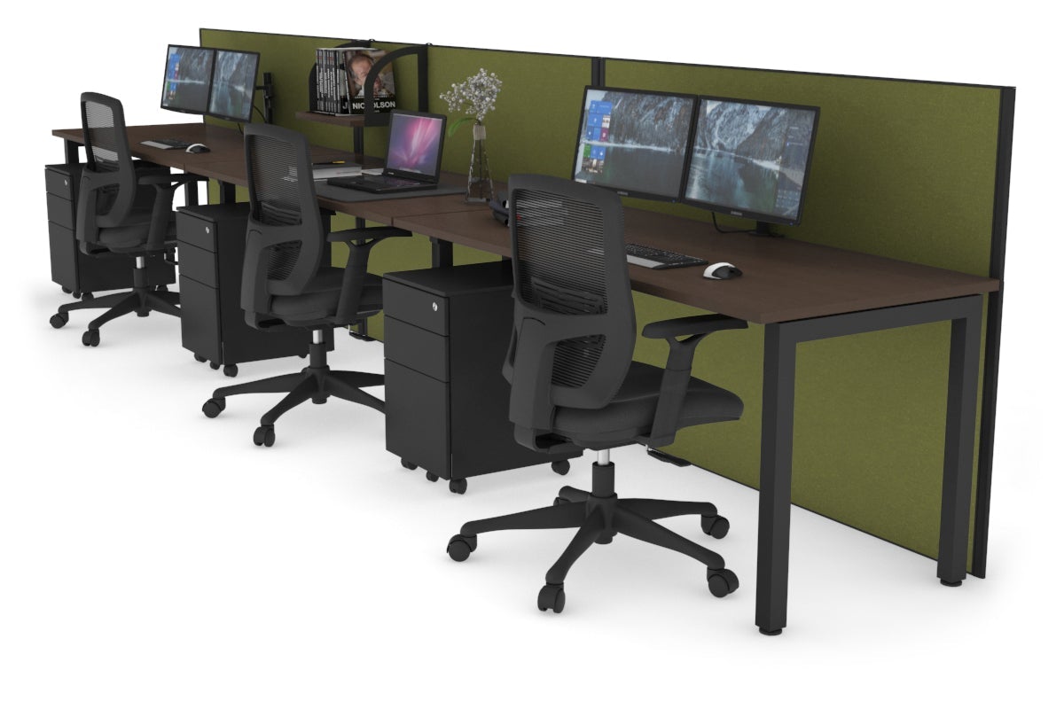 Horizon Quadro 3 Person Run Square Leg Office Workstations [1800L x 700W] Jasonl black leg wenge green moss (1200H x 5400W)
