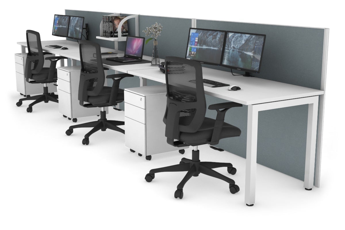 Horizon Quadro 3 Person Run Square Leg Office Workstations [1800L x 700W] Jasonl white leg white cool grey (1200H x 5400W)