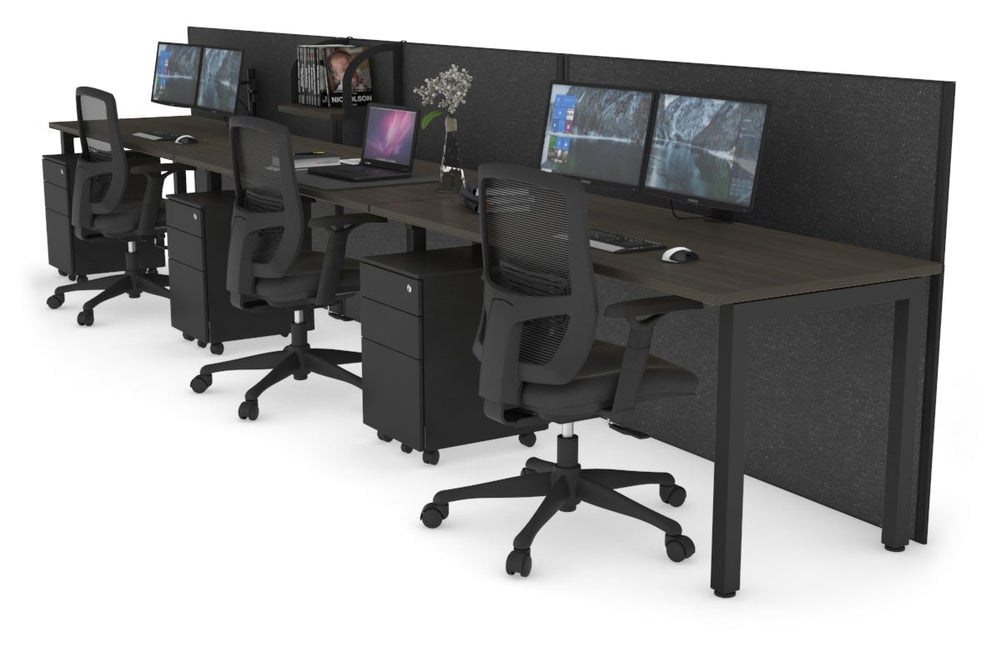 Horizon Quadro 3 Person Run Square Legs Office Workstation [1800L x 700W]-black leg dark oak moody charcoal (1200H x 5400W)