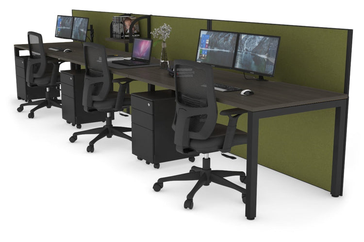Horizon Quadro 3 Person Run Square Leg Office Workstations [1800L x 800W with Cable Scallop] Jasonl black leg dark oak green moss (1200H x 5400W)