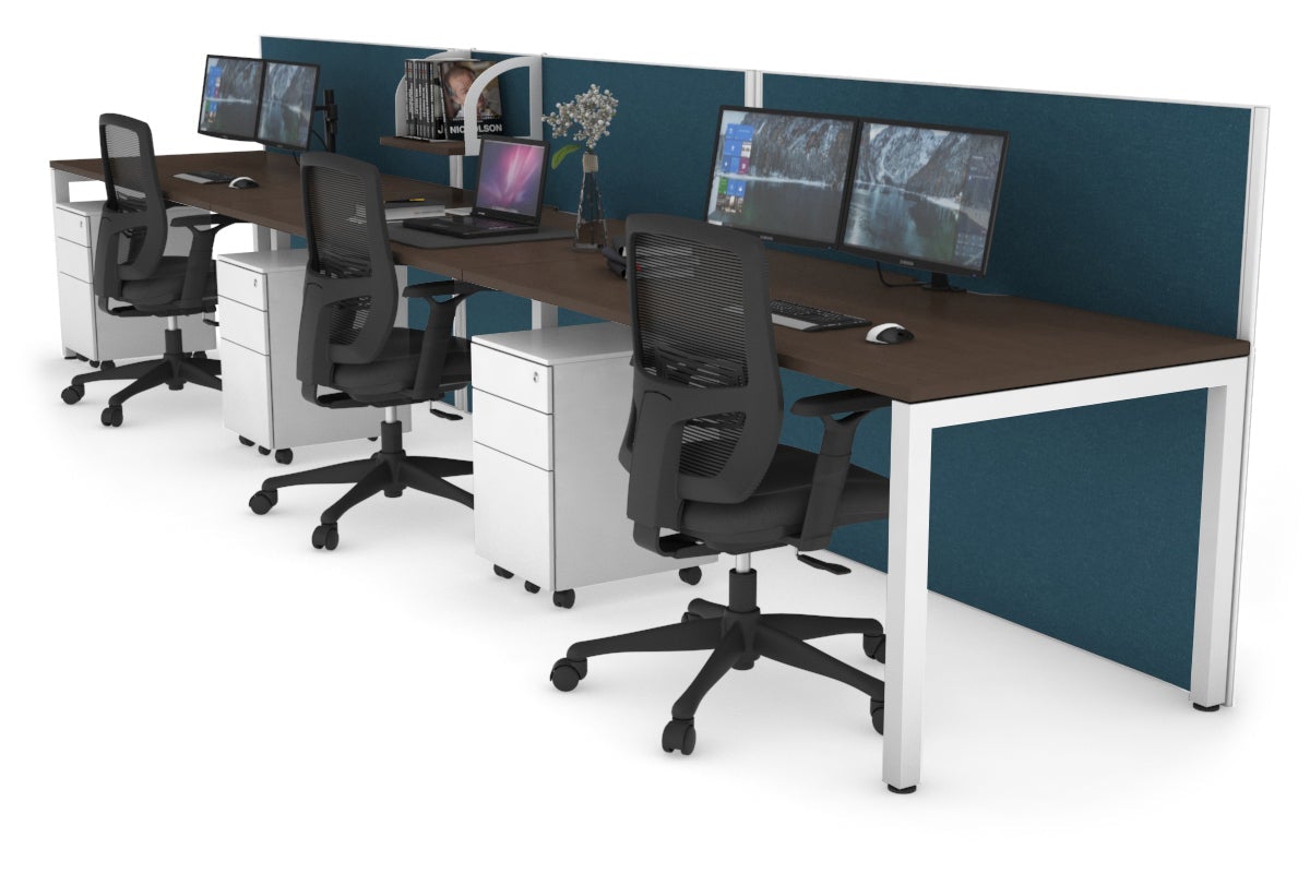 Horizon Quadro 3 Person Run Square Leg Office Workstations [1800L x 800W with Cable Scallop] Jasonl white leg wenge deep blue (1200H x 5400W)