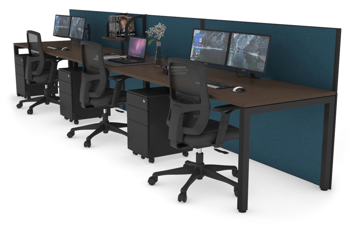 Horizon Quadro 3 Person Run Square Leg Office Workstations [1800L x 800W with Cable Scallop] Jasonl black leg wenge deep blue (1200H x 5400W)
