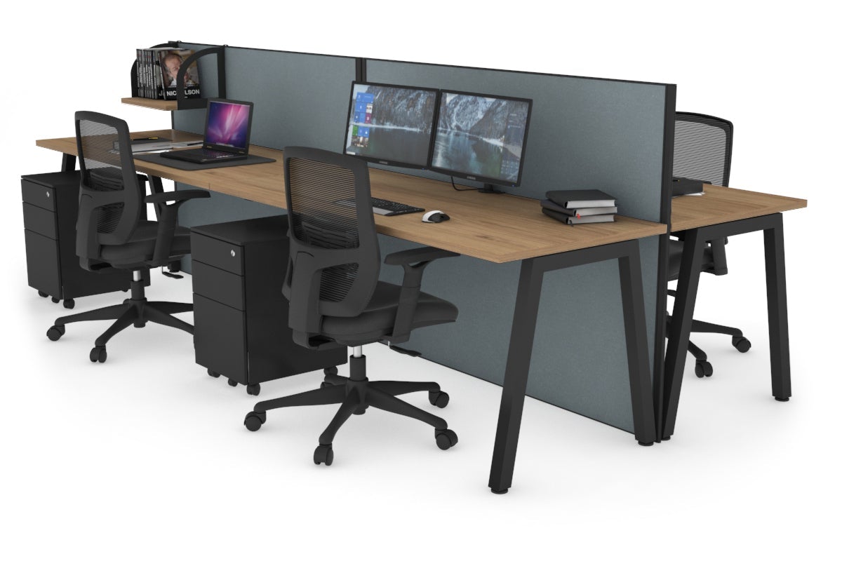 Horizon Quadro 4 Person Bench A Leg Office Workstations [1200L x 700W] Jasonl black leg salvage oak cool grey (1200H x 2400W)