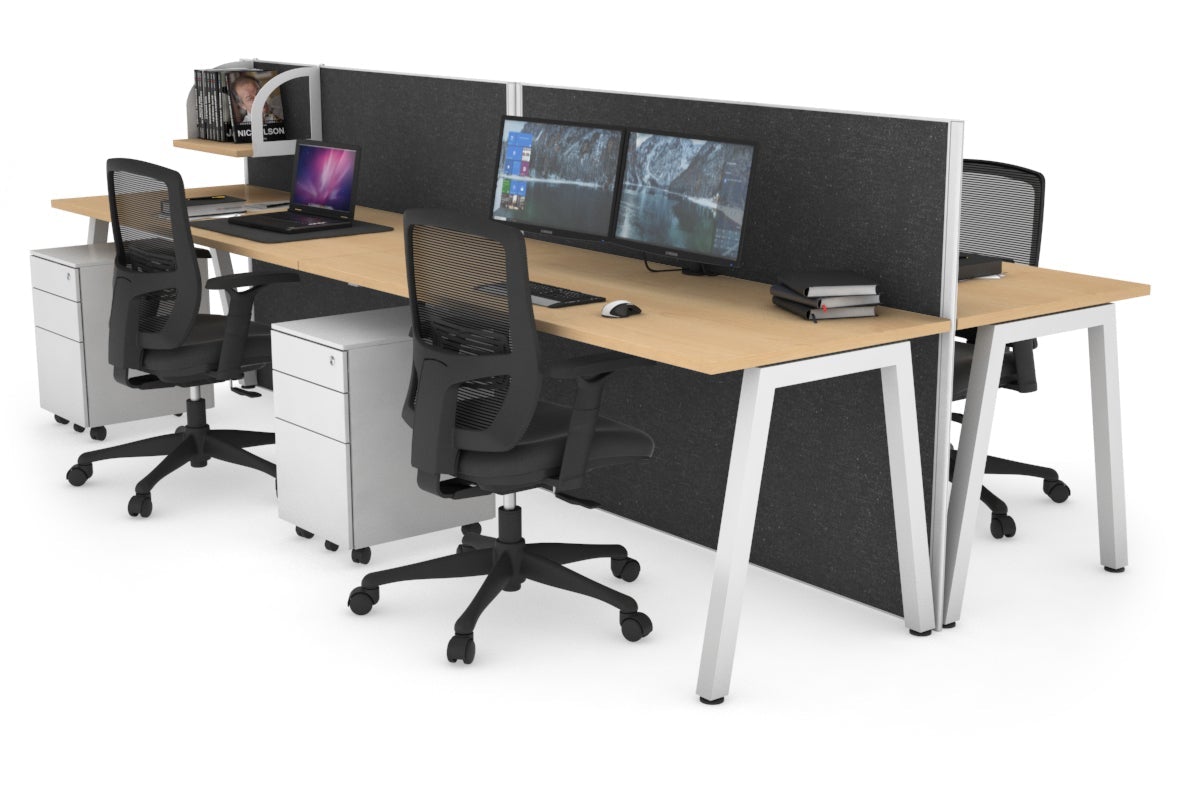 Horizon Quadro 4 Person Bench A Leg Office Workstations [1200L x 700W] Jasonl white leg maple moody charcoal (1200H x 2400W)