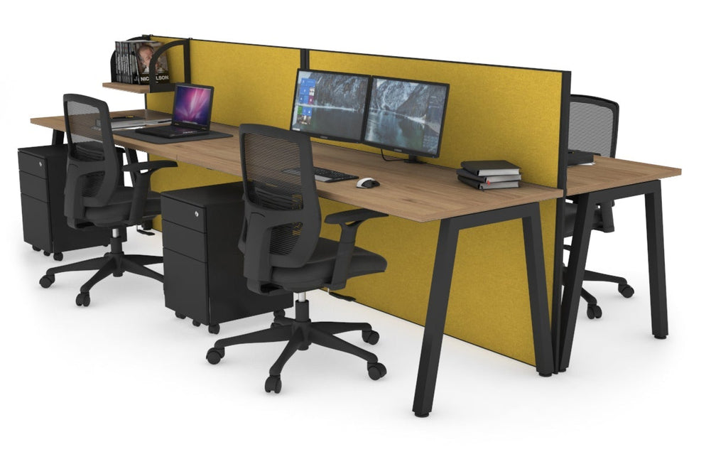 Horizon Quadro 4 Person Bench A Legs Office Workstation [1200L x 700W]-black leg salvage oak mustard yellow (1200H x 2400W)