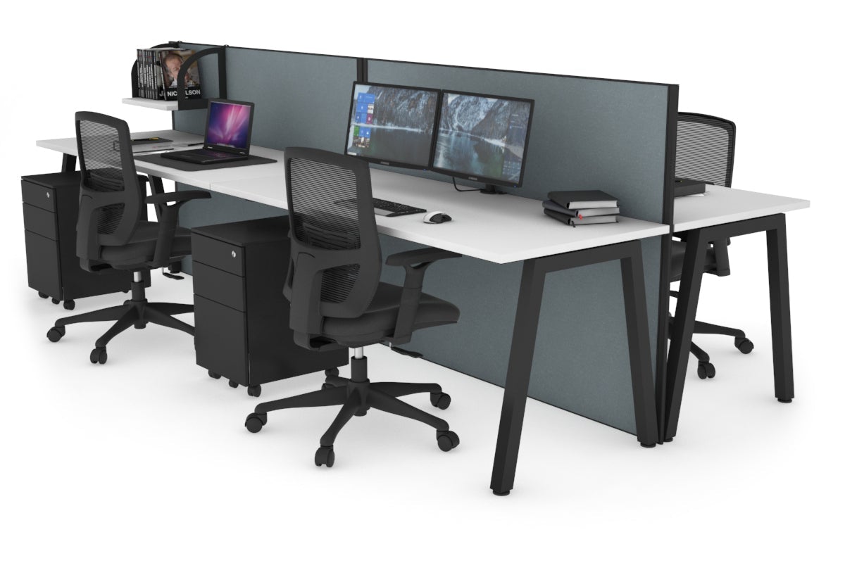 Horizon Quadro 4 Person Bench A Leg Office Workstations [1200L x 700W] Jasonl black leg white cool grey (1200H x 2400W)