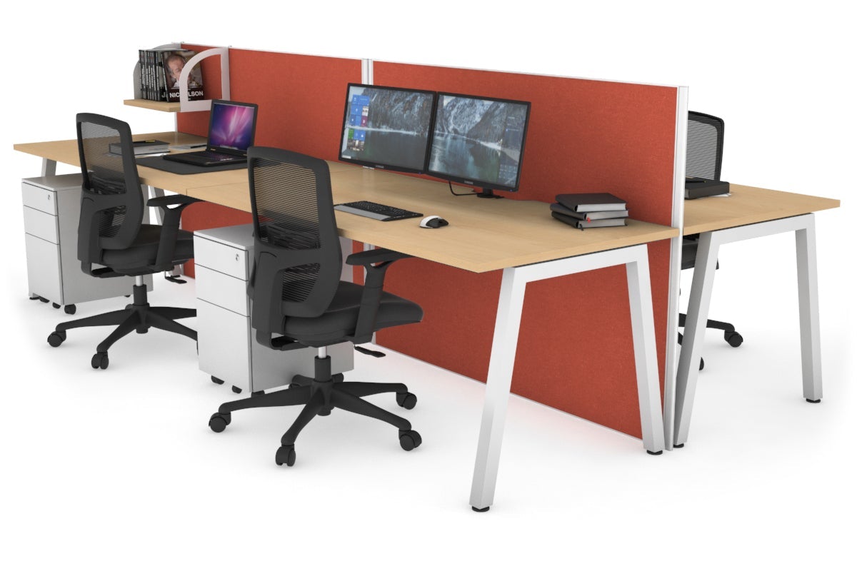 Horizon Quadro 4 Person Bench A Leg Office Workstations [1200L x 800W with Cable Scallop] Jasonl white leg maple orange squash (1200H x 2400W)