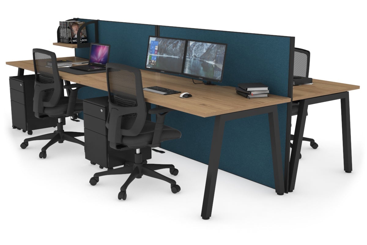 Horizon Quadro 4 Person Bench A Leg Office Workstations [1200L x 800W with Cable Scallop] Jasonl black leg salvage oak deep blue (1200H x 2400W)