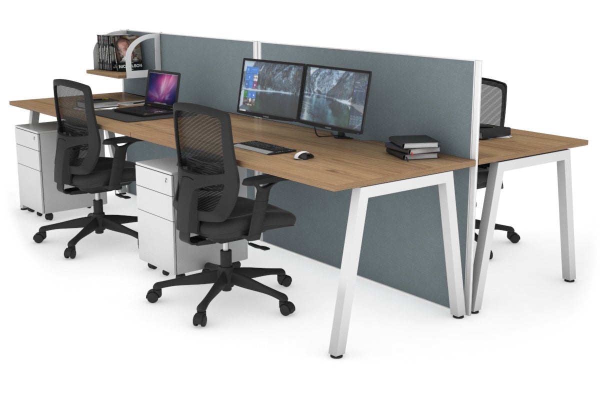 Horizon Quadro 4 Person Bench A Leg Office Workstations [1200L x 800W with Cable Scallop] Jasonl white leg salvage oak cool grey (1200H x 2400W)