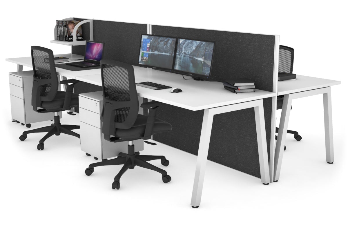 Horizon Quadro 4 Person Bench A Leg Office Workstations [1200L x 800W with Cable Scallop] Jasonl white leg white moody charcoal (1200H x 2400W)