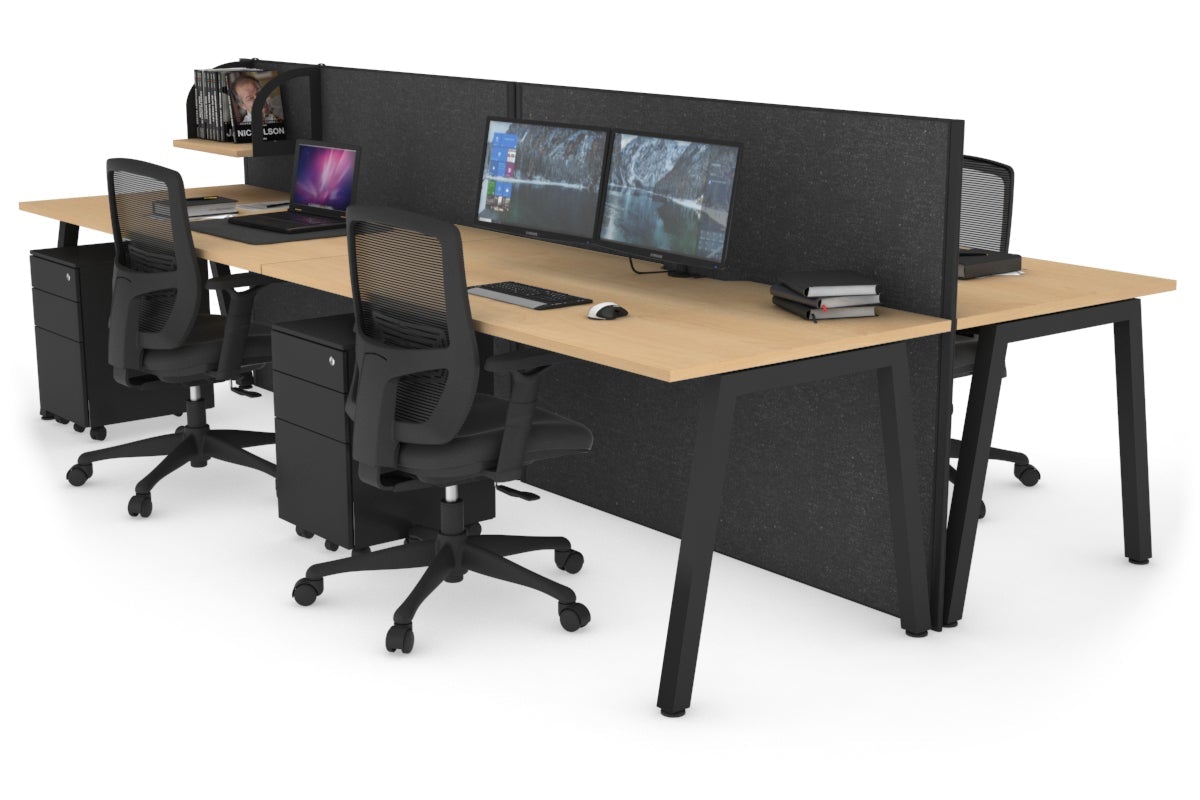 Horizon Quadro 4 Person Bench A Leg Office Workstations [1200L x 800W with Cable Scallop] Jasonl black leg maple moody charcoal (1200H x 2400W)
