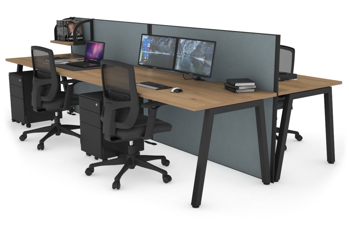 Horizon Quadro 4 Person Bench A Leg Office Workstations [1200L x 800W with Cable Scallop] Jasonl black leg salvage oak cool grey (1200H x 2400W)