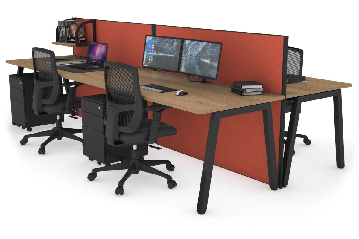 Horizon Quadro 4 Person Bench A Leg Office Workstations [1200L x 800W with Cable Scallop] Jasonl black leg salvage oak orange squash (1200H x 2400W)