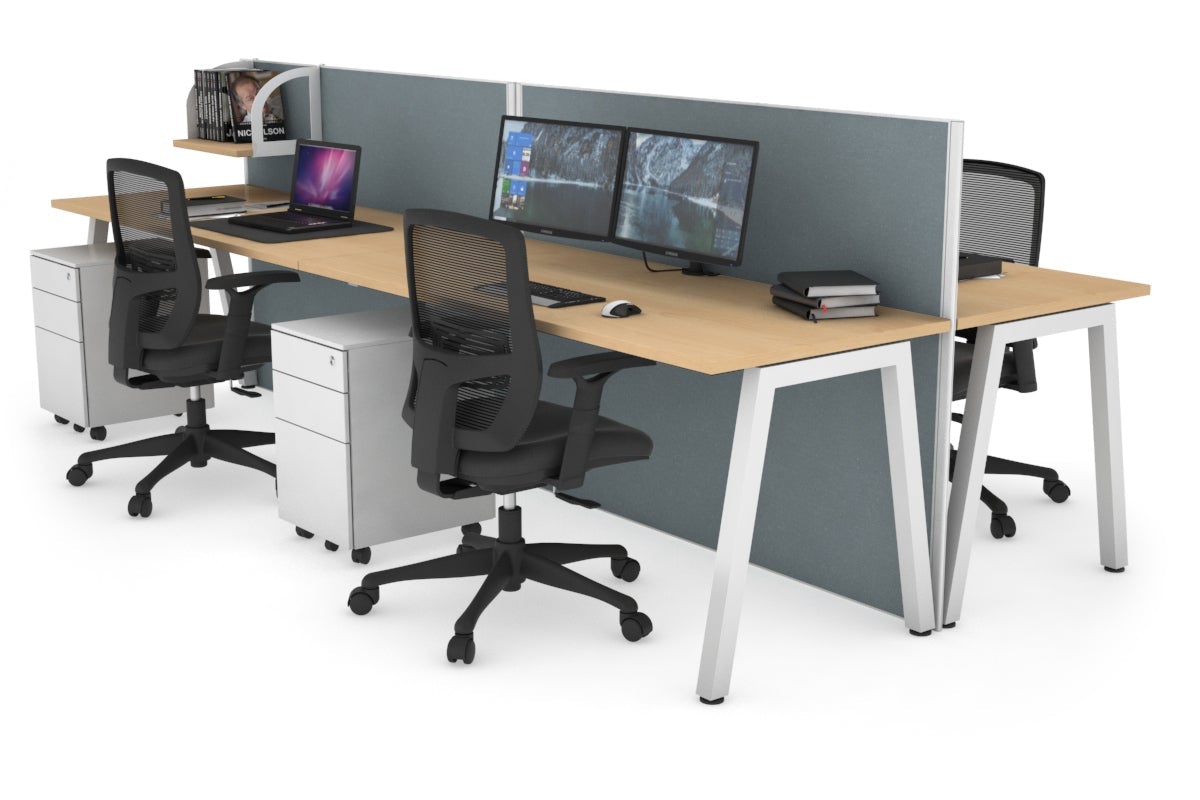 Horizon Quadro 4 Person Bench A Leg Office Workstations [1400L x 700W] Jasonl white leg maple cool grey (1200H x 2800W)