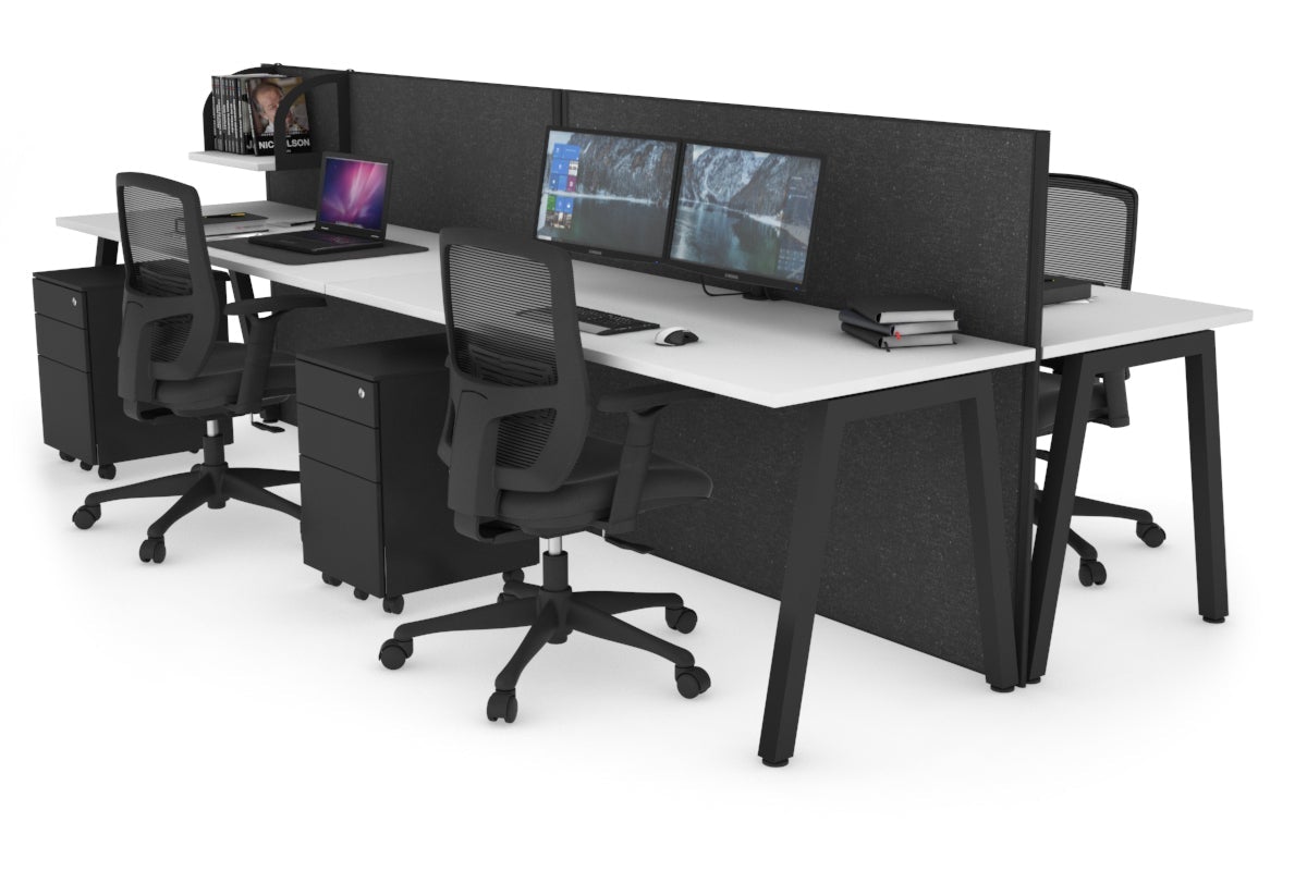 Horizon Quadro 4 Person Bench A Leg Office Workstations [1400L x 700W] Jasonl black leg white moody charcoal (1200H x 2800W)