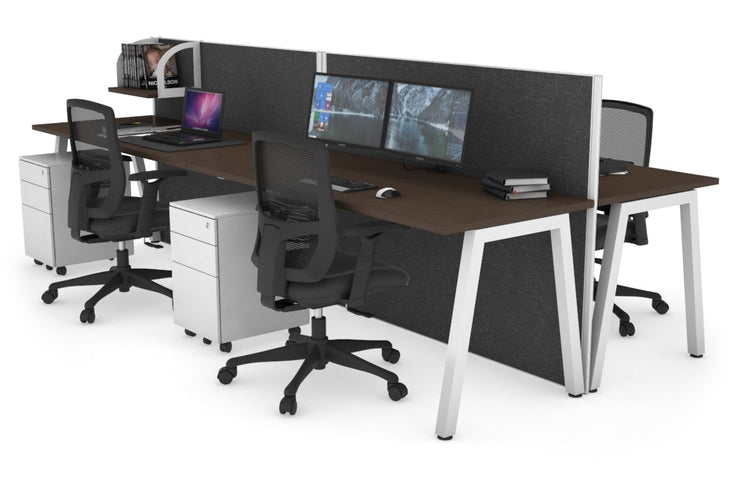 Horizon Quadro 4 Person Bench A Leg Office Workstations [1400L x 700W] Jasonl white leg wenge moody charcoal (1200H x 2800W)