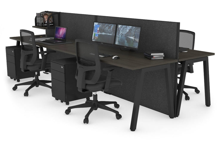 Horizon Quadro 4 Person Bench A Leg Office Workstations [1400L x 700W] Jasonl black leg dark oak moody charcoal (1200H x 2800W)
