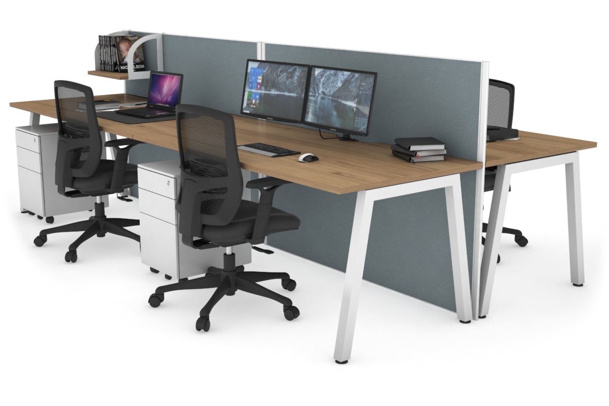 Horizon Quadro 4 Person Bench A Leg Office Workstations [1400L x 800W with Cable Scallop] Jasonl white leg salvage oak cool grey (1200H x 2800W)