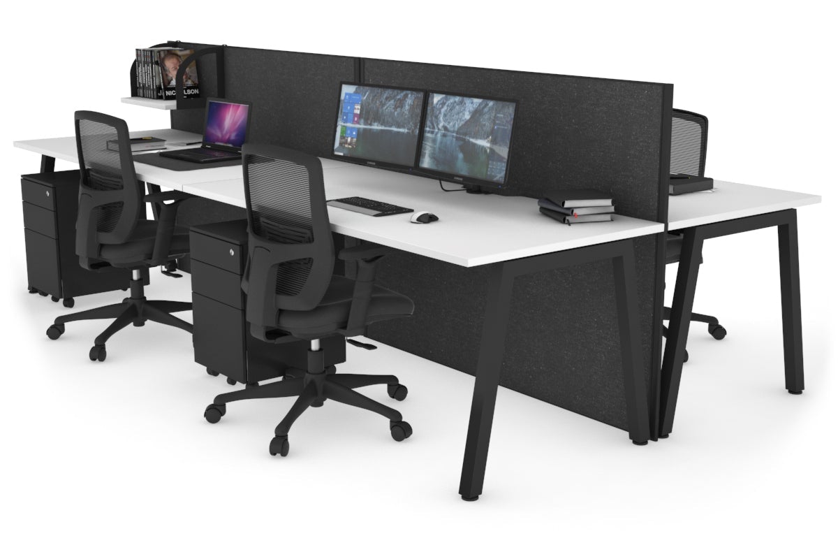 Horizon Quadro 4 Person Bench A Leg Office Workstations [1400L x 800W with Cable Scallop] Jasonl black leg white moody charcoal (1200H x 2800W)