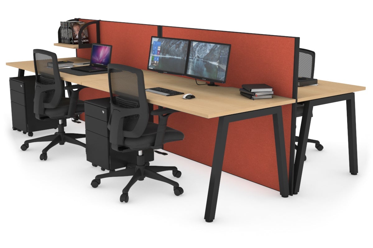 Horizon Quadro 4 Person Bench A Leg Office Workstations [1400L x 800W with Cable Scallop] Jasonl black leg maple orange squash (1200H x 2800W)