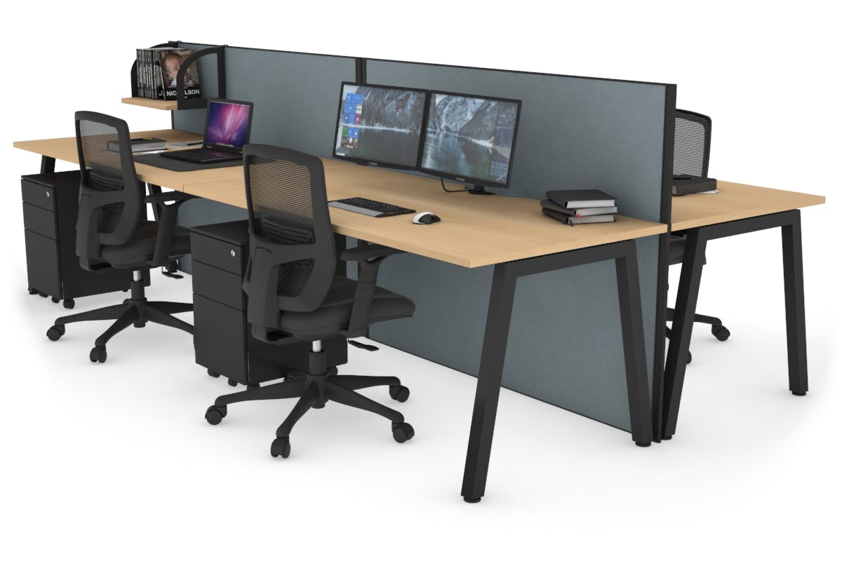 Horizon Quadro 4 Person Bench A Leg Office Workstations [1400L x 800W with Cable Scallop] Jasonl black leg maple cool grey (1200H x 2800W)