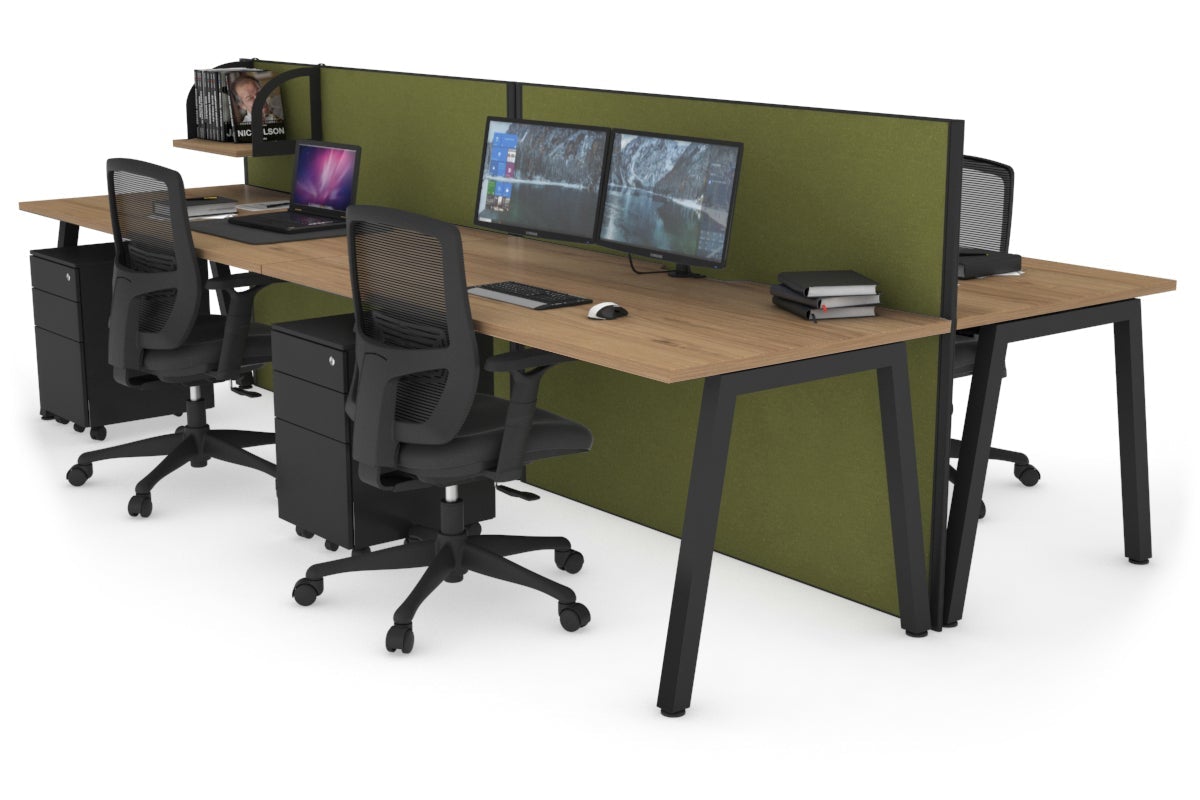 Horizon Quadro 4 Person Bench A Leg Office Workstations [1400L x 800W with Cable Scallop] Jasonl black leg salvage oak green moss (1200H x 2800W)