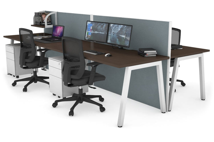 Horizon Quadro 4 Person Bench A Leg Office Workstations [1400L x 800W with Cable Scallop] Jasonl white leg wenge cool grey (1200H x 2800W)
