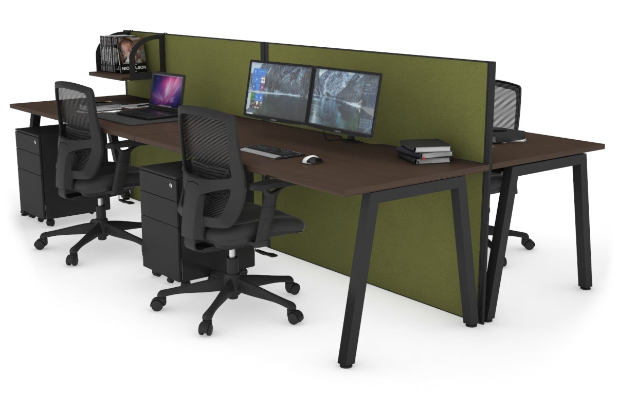 Horizon Quadro 4 Person Bench A Leg Office Workstations [1400L x 800W with Cable Scallop] Jasonl black leg wenge green moss (1200H x 2800W)