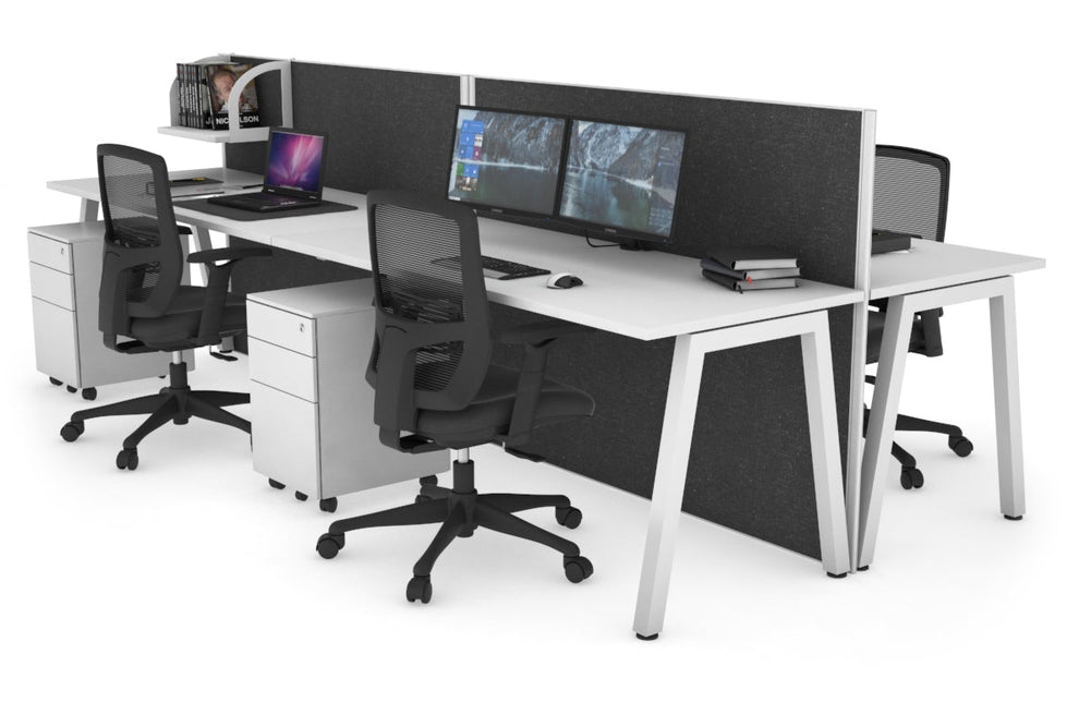 Horizon Quadro 4 Person Bench A Legs Office Workstation [1600L x 700W]-white leg white moody charcoal (1200H x 3200W)
