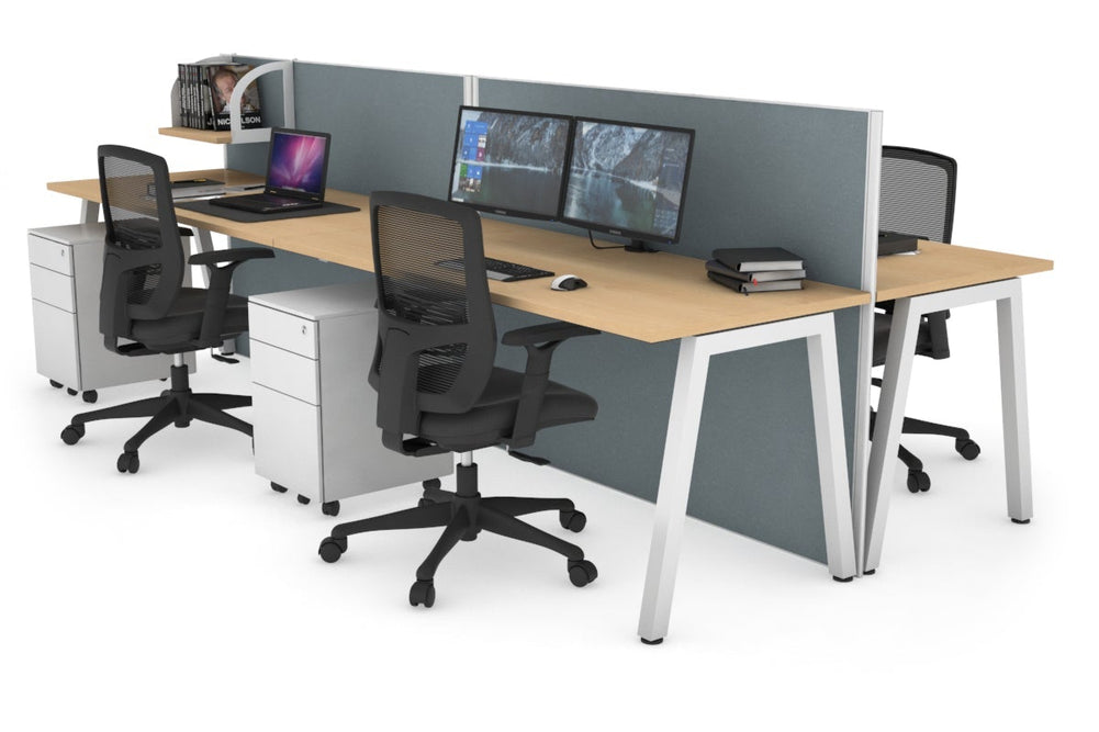 Horizon Quadro 4 Person Bench A Legs Office Workstation [1600L x 700W]-white leg maple cool grey (1200H x 3200W)