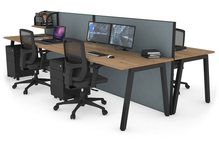 Horizon Quadro 4 Person Bench A Leg Office Workstations [1600L x 800W with Cable Scallop] Jasonl black leg salvage oak cool grey (1200H x 3200W)