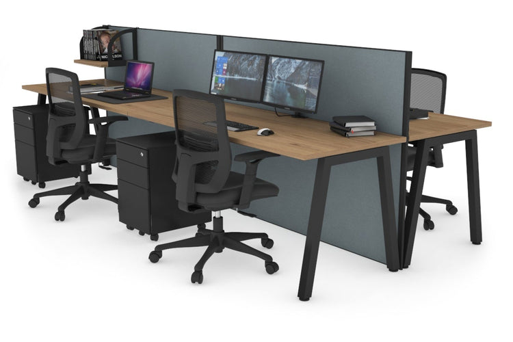 Horizon Quadro 4 Person Bench A Leg Office Workstations [1800L x 700W] Jasonl black leg salvage oak cool grey (1200H x 3600W)