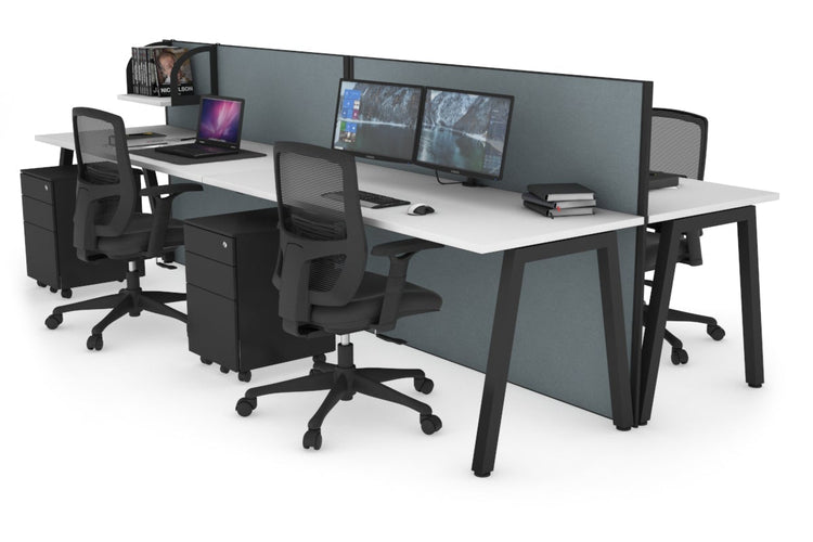 Horizon Quadro 4 Person Bench A Leg Office Workstations [1800L x 700W] Jasonl black leg white cool grey (1200H x 3600W)