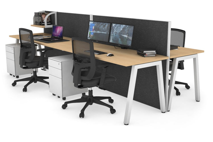 Horizon Quadro 4 Person Bench A Leg Office Workstations [1800L x 700W] Jasonl white leg maple moody charcoal (1200H x 3600W)