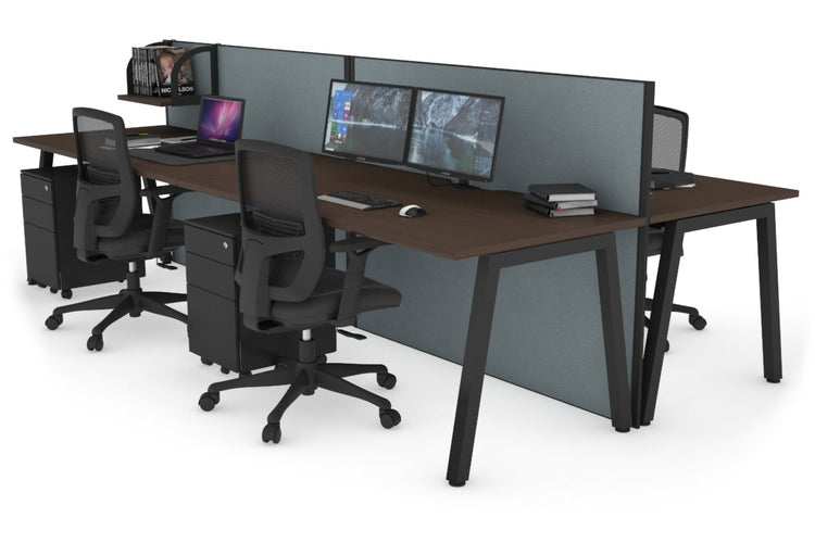 Horizon Quadro 4 Person Bench A Leg Office Workstations [1800L x 800W with Cable Scallop] Jasonl black leg wenge cool grey (1200H x 3600W)