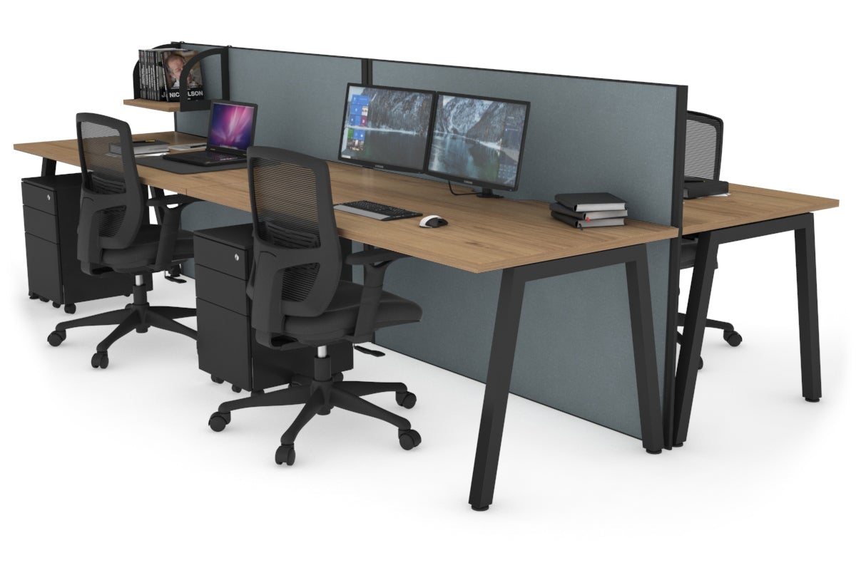 Horizon Quadro 4 Person Bench A Leg Office Workstations [1800L x 800W with Cable Scallop] Jasonl black leg salvage oak cool grey (1200H x 3600W)