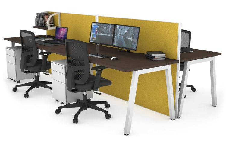 Horizon Quadro 4 Person Bench A Leg Office Workstations [1800L x 800W with Cable Scallop] Jasonl white leg wenge mustard yellow (1200H x 3600W)