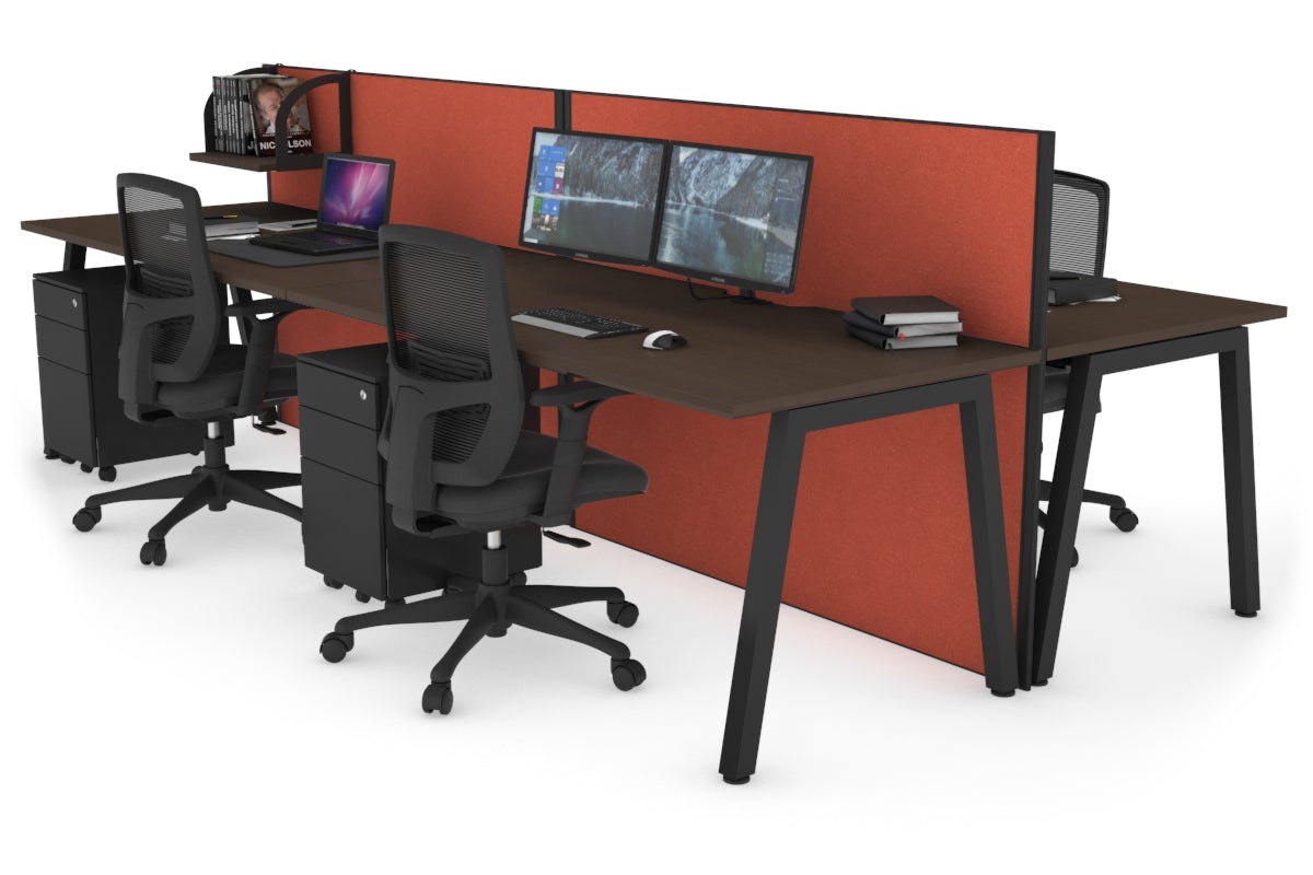 Horizon Quadro 4 Person Bench A Leg Office Workstations [1800L x 800W with Cable Scallop] Jasonl black leg wenge orange squash (1200H x 3600W)