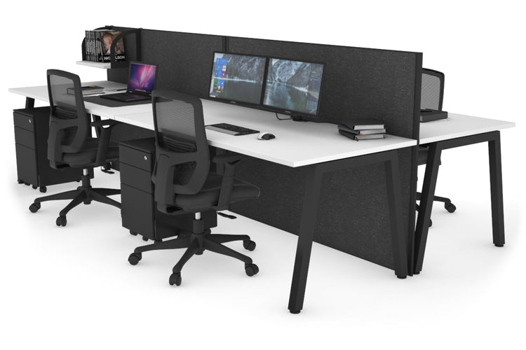 Horizon Quadro 4 Person Bench A Leg Office Workstations [1800L x 800W with Cable Scallop] Jasonl black leg white moody charcoal (1200H x 3600W)