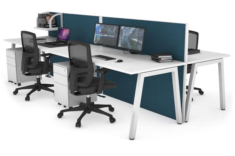 Horizon Quadro 4 Person Bench A Leg Office Workstations [1800L x 800W with Cable Scallop] Jasonl white leg white deep blue (1200H x 3600W)