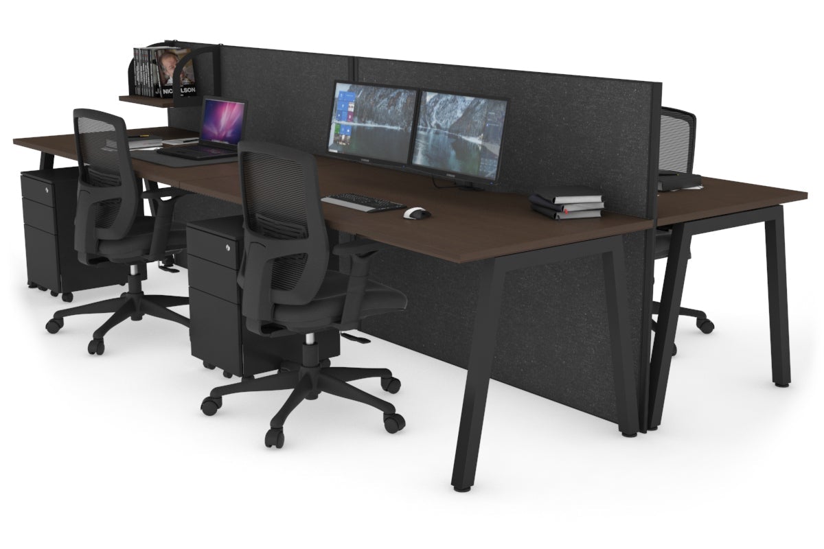 Horizon Quadro 4 Person Bench A Leg Office Workstations [1800L x 800W with Cable Scallop] Jasonl black leg wenge moody charcoal (1200H x 3600W)