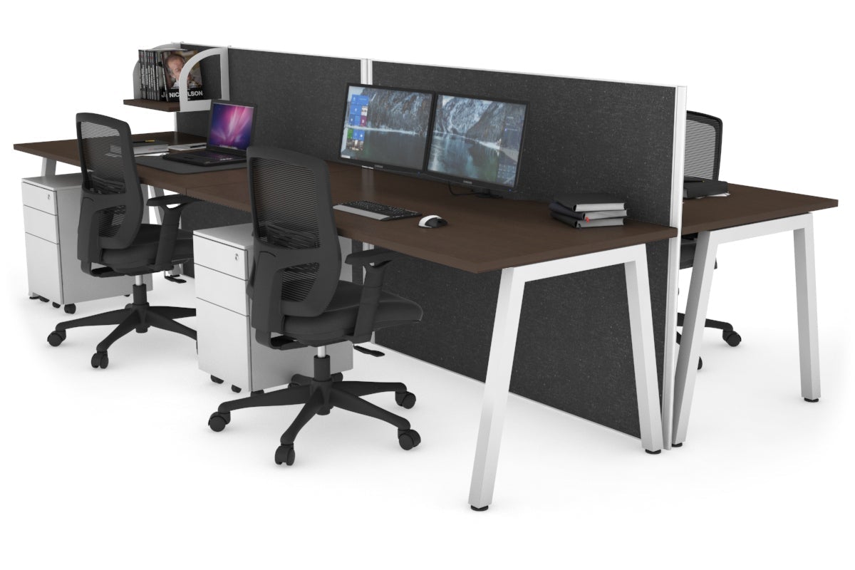 Horizon Quadro 4 Person Bench A Leg Office Workstations [1800L x 800W with Cable Scallop] Jasonl white leg wenge moody charcoal (1200H x 3600W)