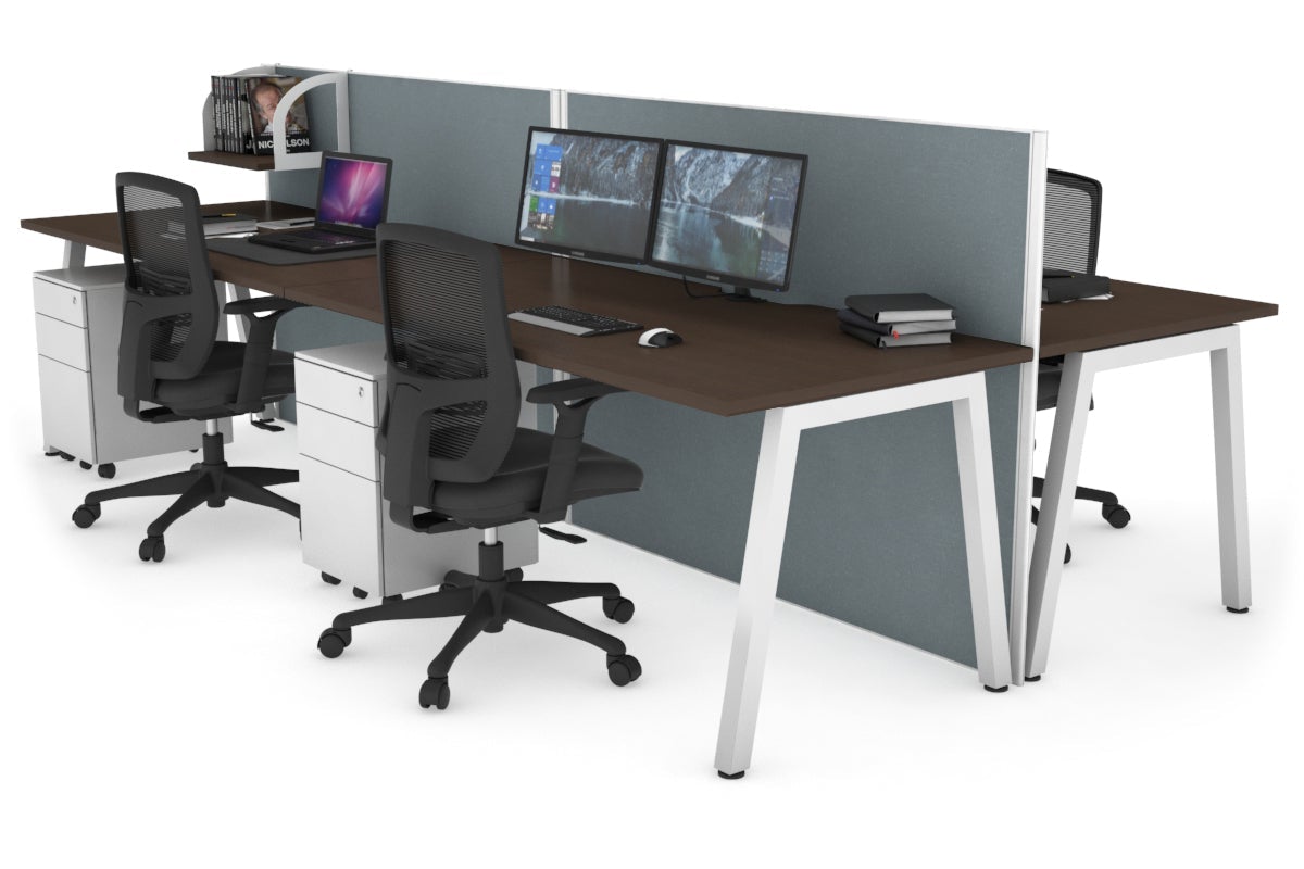 Horizon Quadro 4 Person Bench A Leg Office Workstations [1800L x 800W with Cable Scallop] Jasonl white leg wenge cool grey (1200H x 3600W)