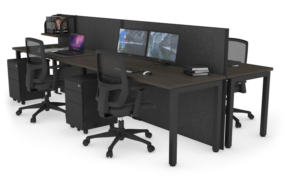 Horizon Quadro 4 Person Bench Square Leg Office Workstations [1200L x 700W] Jasonl black leg dark oak moody charcoal (1200H x 2400W)