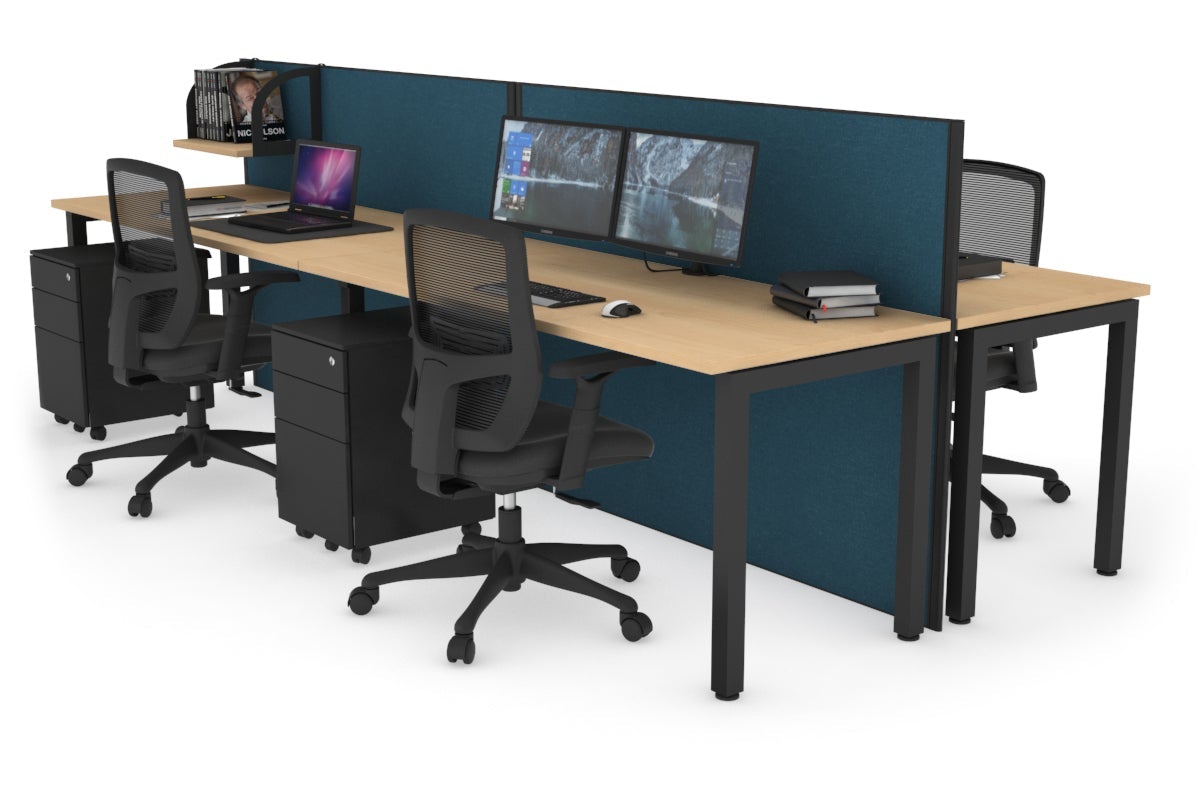 Horizon Quadro 4 Person Bench Square Leg Office Workstations [1200L x 700W] Jasonl black leg maple deep blue (1200H x 2400W)