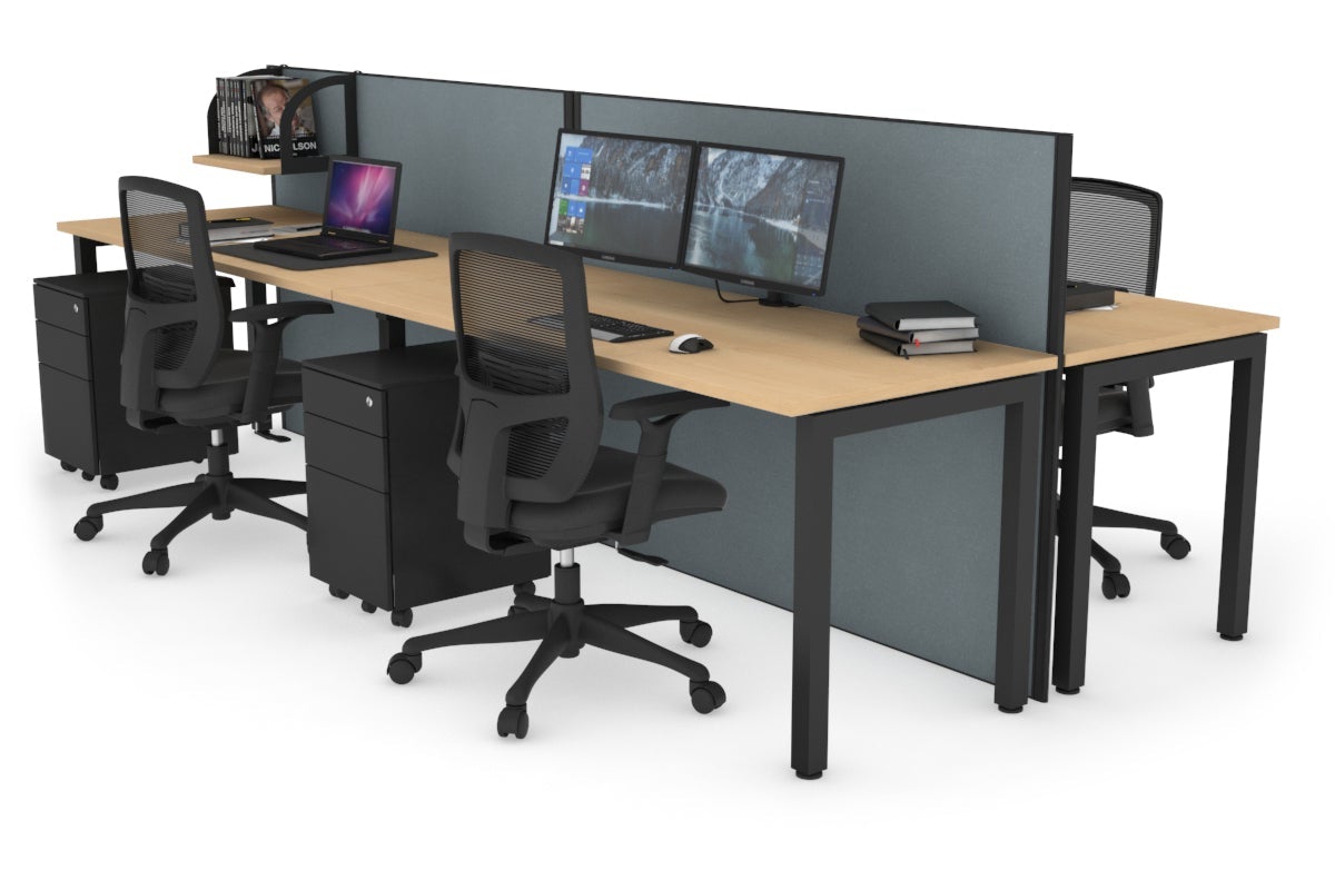 Horizon Quadro 4 Person Bench Square Leg Office Workstations [1200L x 700W] Jasonl black leg maple cool grey (1200H x 2400W)
