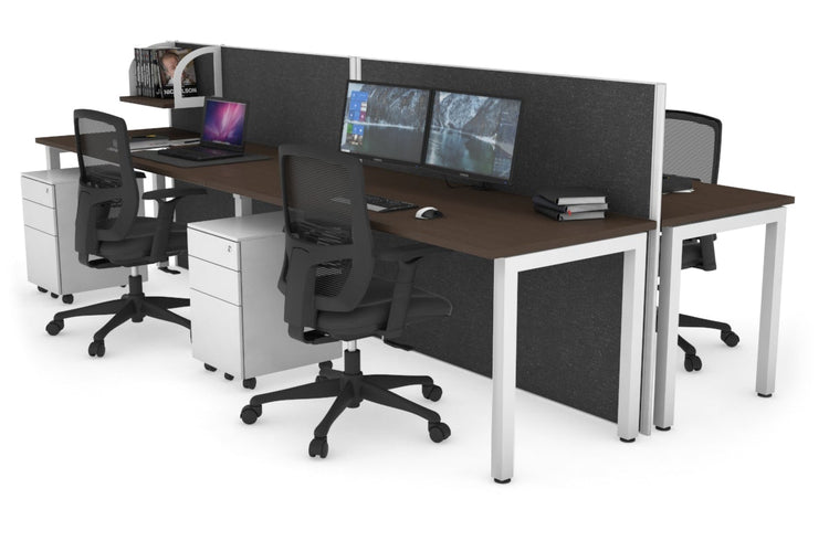 Horizon Quadro 4 Person Bench Square Leg Office Workstations [1200L x 700W] Jasonl white leg wenge moody charcoal (1200H x 2400W)