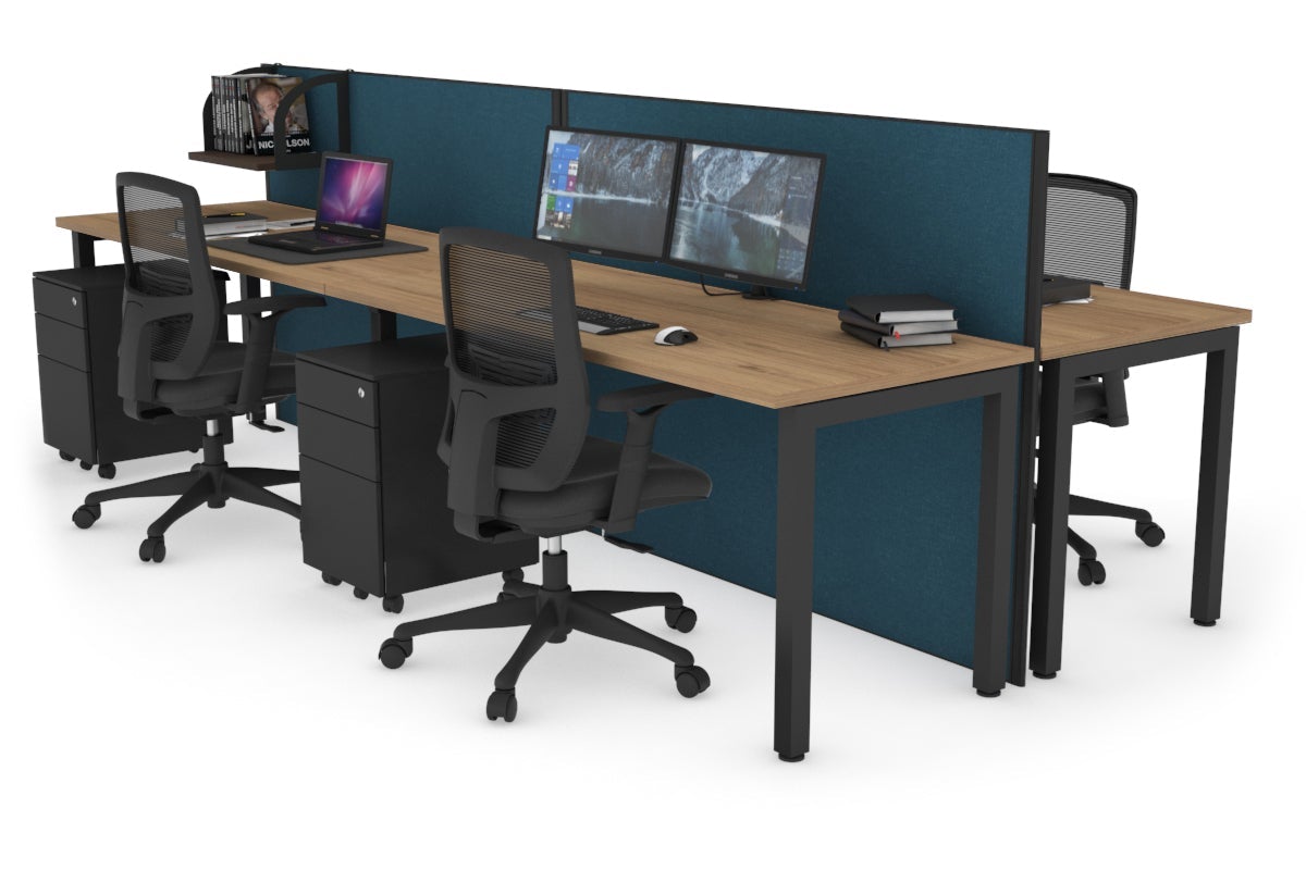 Horizon Quadro 4 Person Bench Square Leg Office Workstations [1200L x 700W] Jasonl black leg salvage oak deep blue (1200H x 2400W)